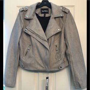 XOXO light grey vegan suede moto jacket